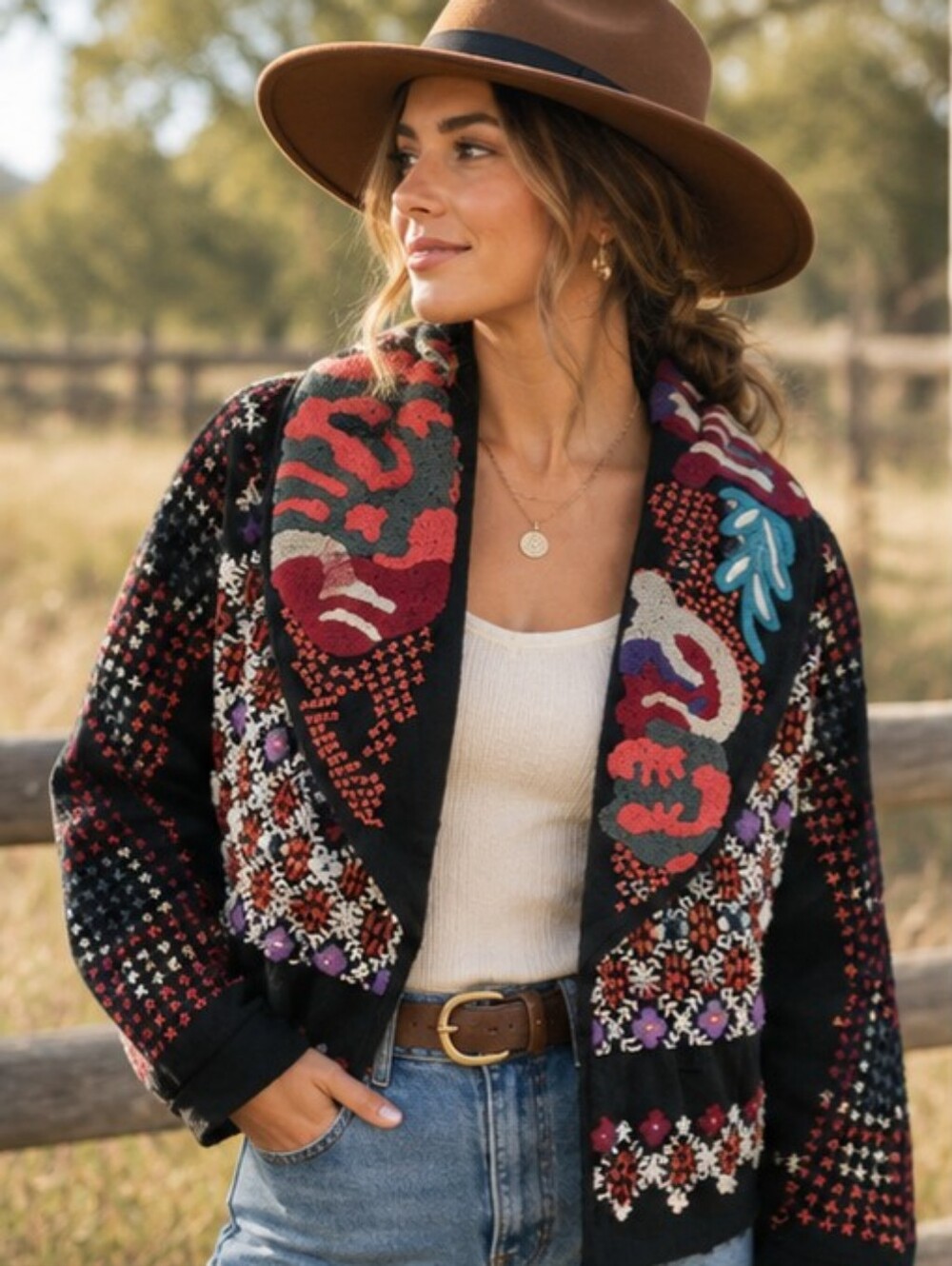 Anthro Sundance Peplum Geometric Embroidered Jacket